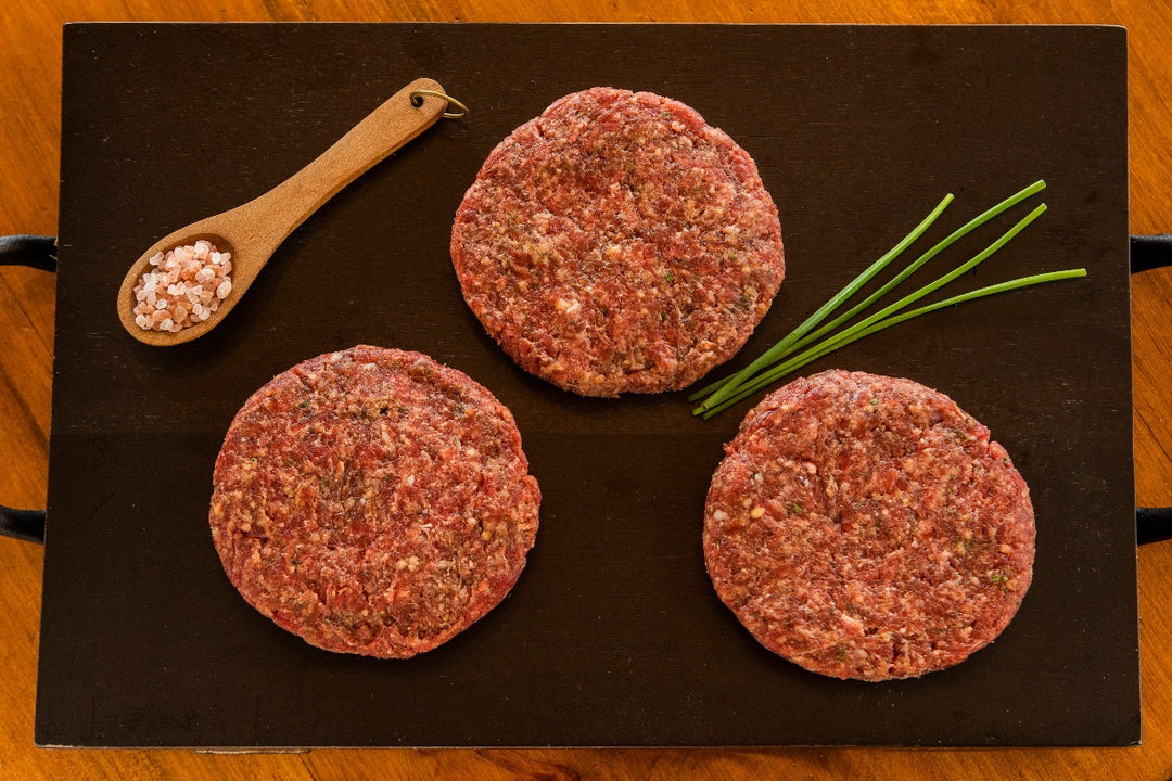 3 raw ground ostrich steak burger patties