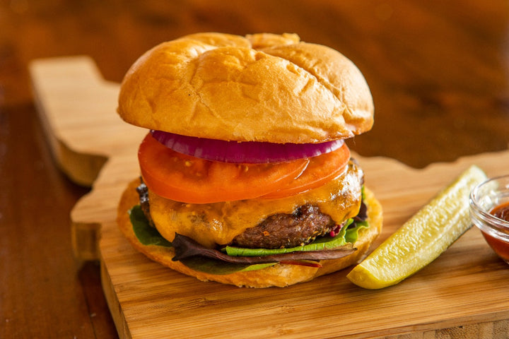 burger with ostrich steak patty