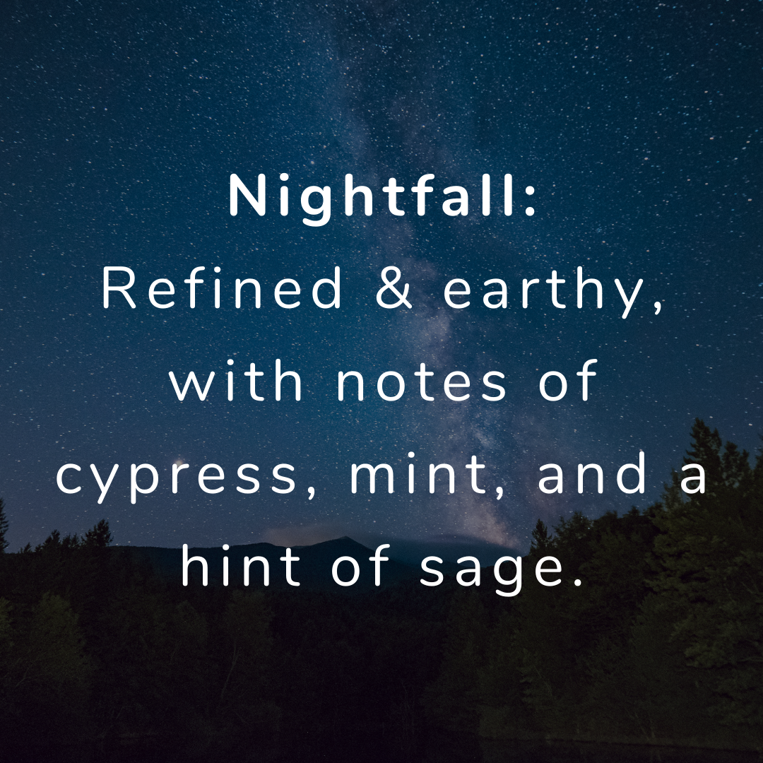 american ostrich farms skin care-Nightfall scent-refined yet earthy, notes of cypress & mint, hints of frankincense & sage, like dusk falling over the mountains