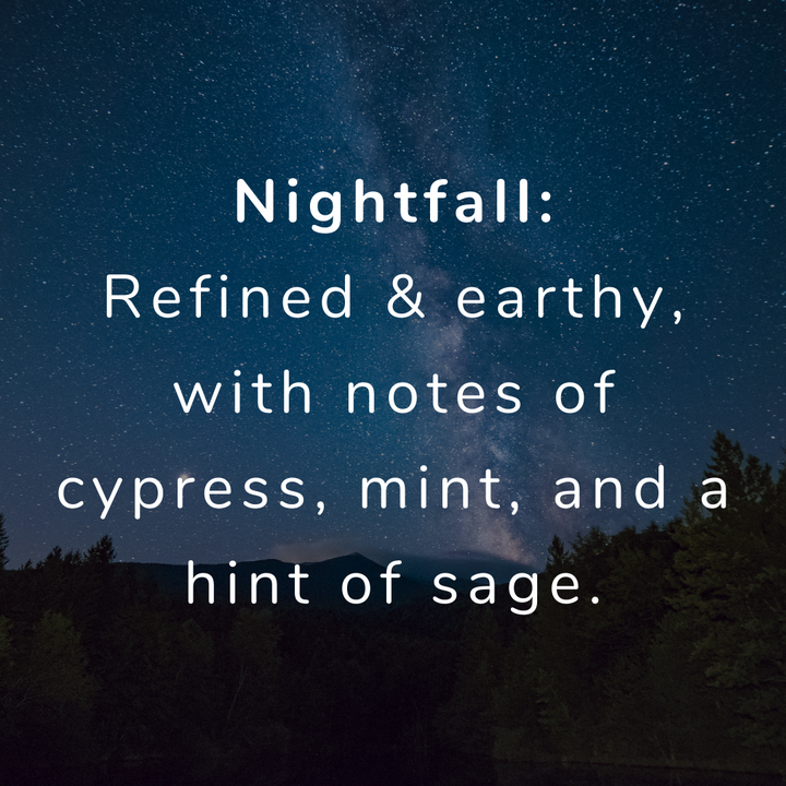 american ostrich farms skin care-Nightfall scent-refined yet earthy, notes of cypress & mint, hints of frankincense & sage, like dusk falling over the mountains