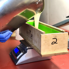 Pour oils to make artisan ostrich oil soap